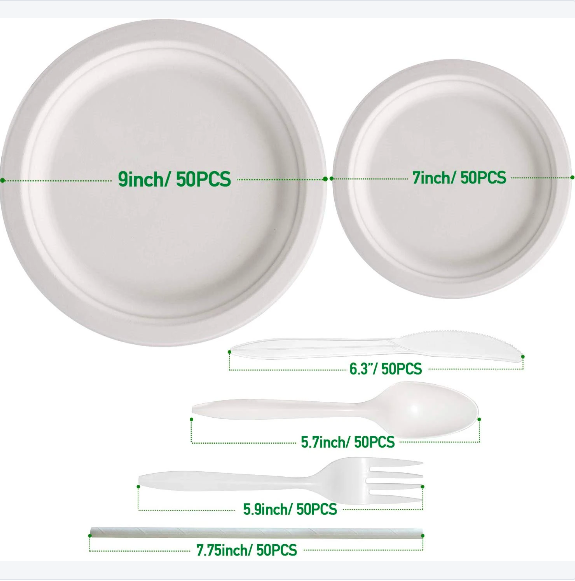 50PCS Disposable Plates Compostable Paper Tableware Set Ecological